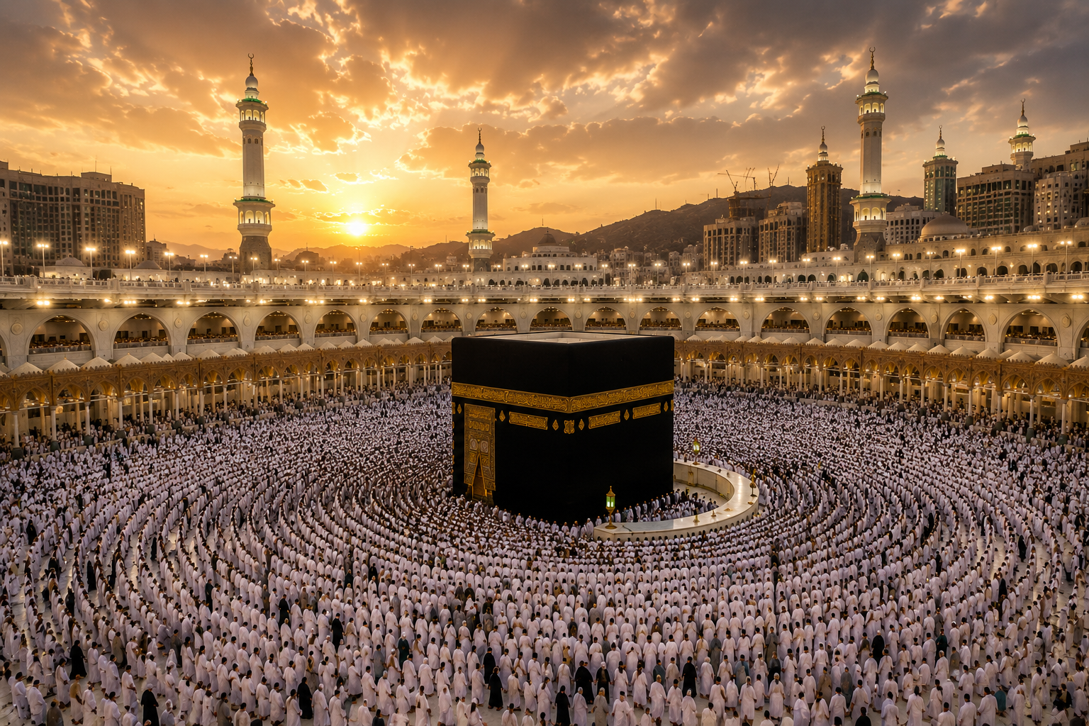 Pilgrims performing Hajj around the Kaaba