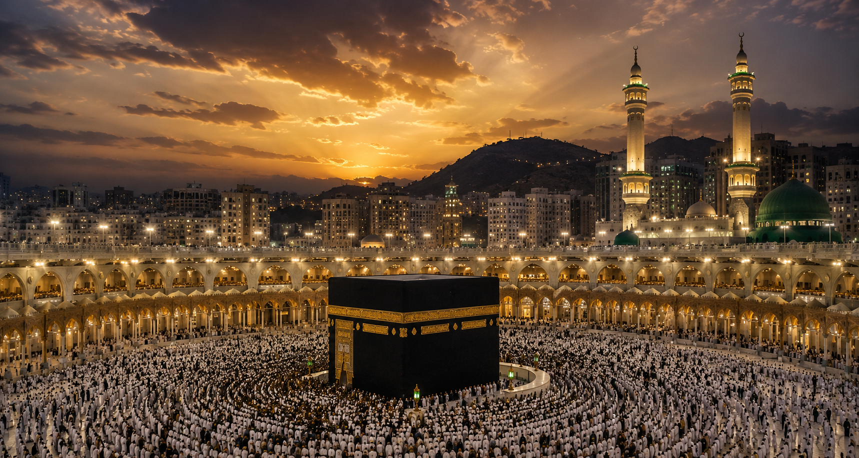 Pilgrims circling the Kaaba at Masjid al-Haram, Makkah
